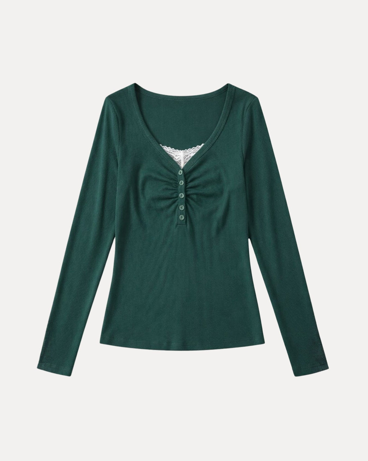 Ruched Henley Top – Groen
