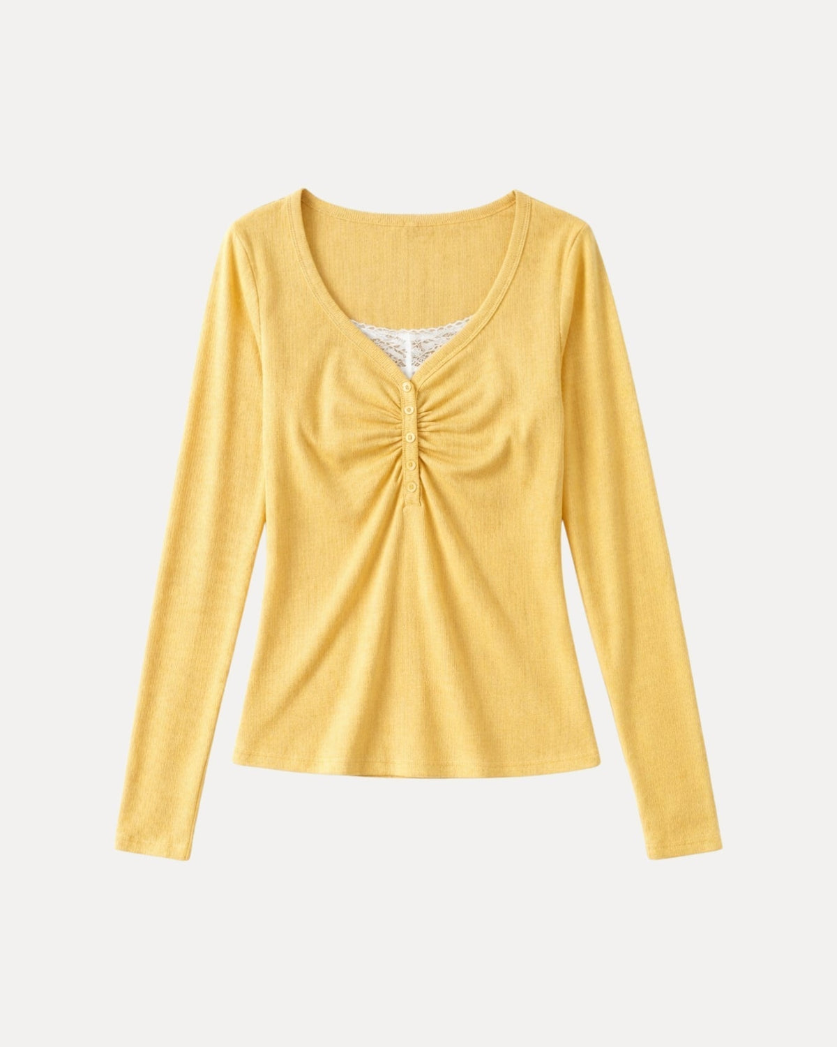 Ruched Henley Top – Geel