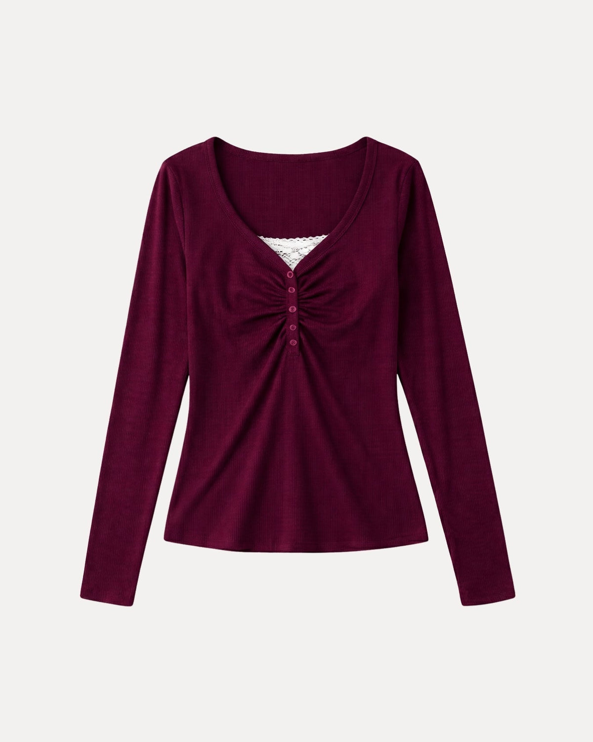 Ruched Henley Top – Bordeaux
