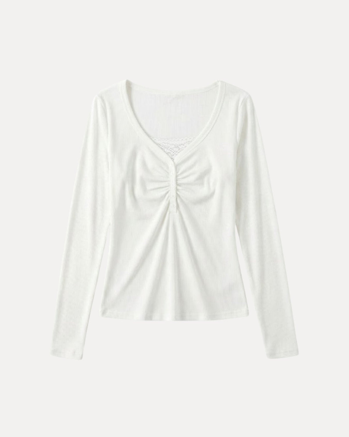 Ruched Henley Top – Wit