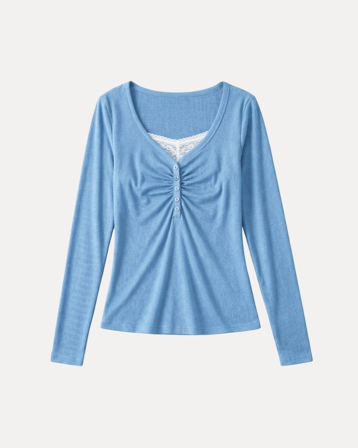 Ruched Henley Top – Lichtblauw