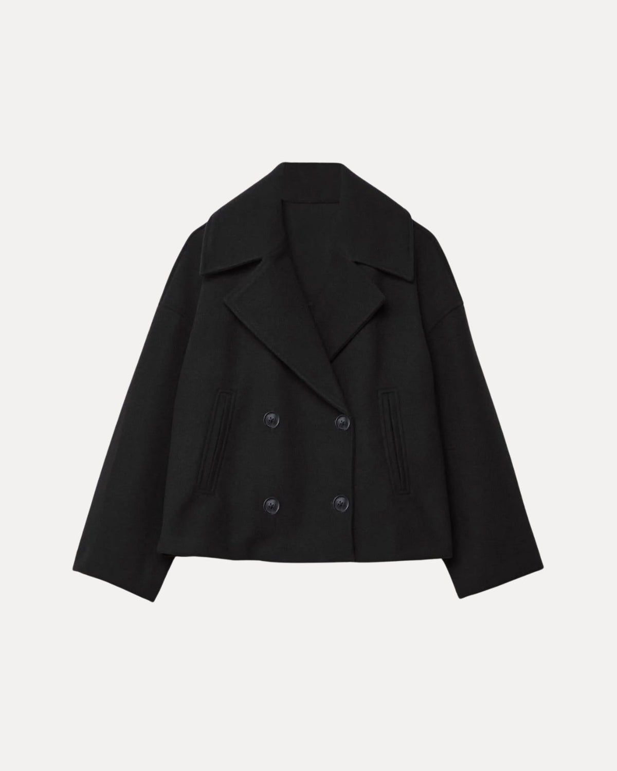 Heritage Cropped Wool Coat – Zwart