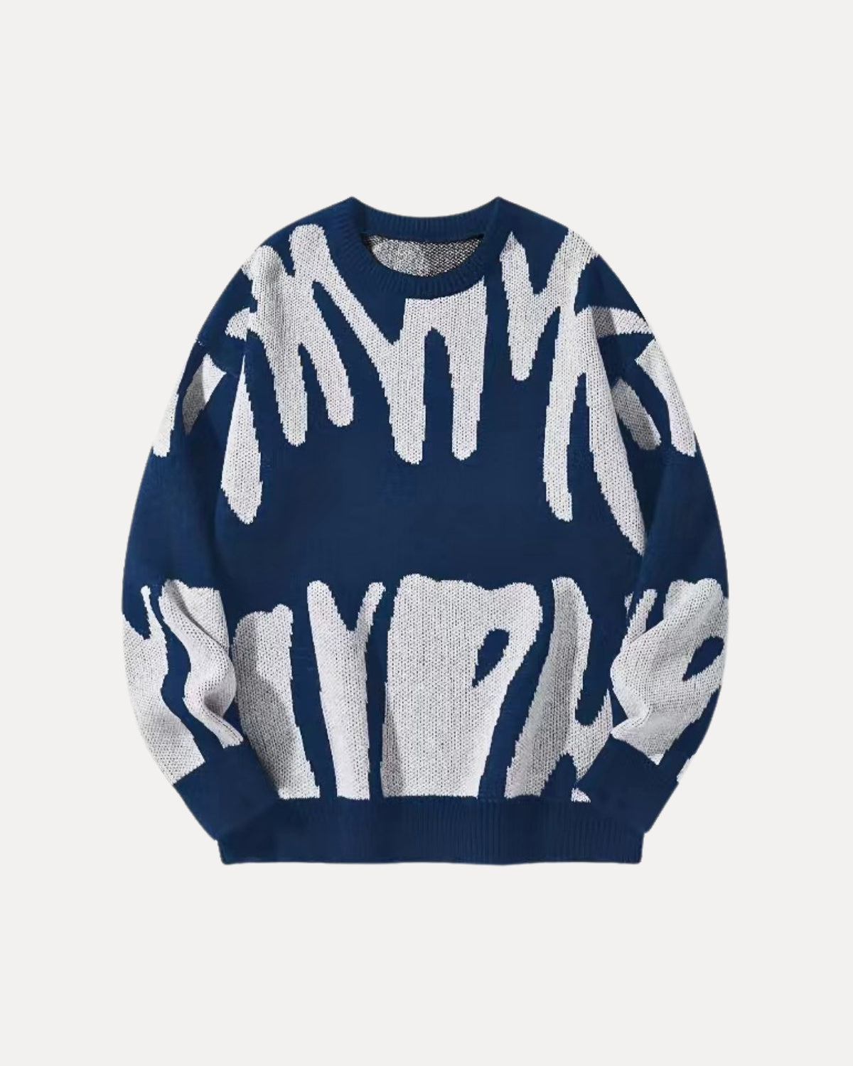 Pattern Knit Sweater – Wit op blauw
