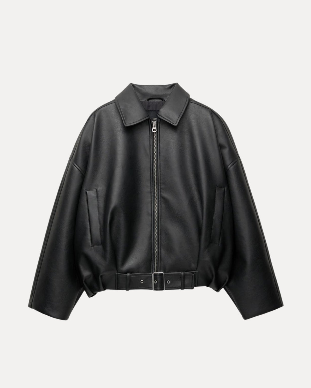 Belted Leather Jacket – Black