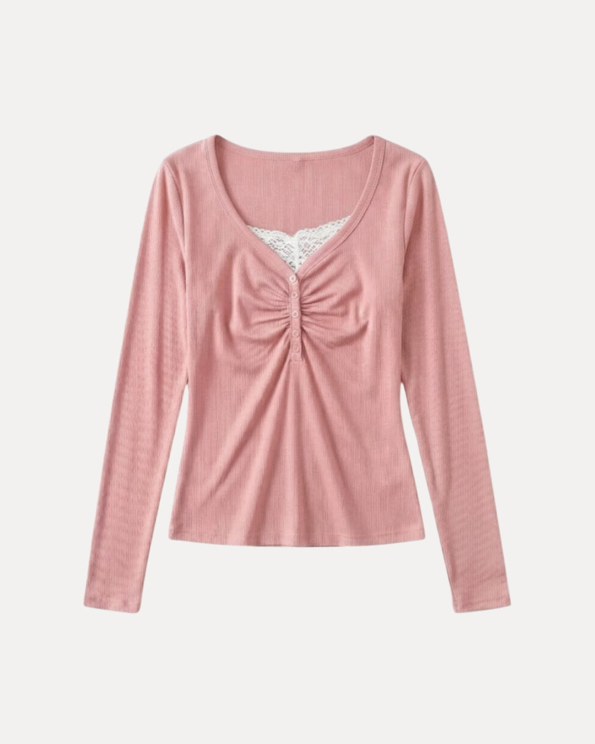 Ruched Henley Top – Roze