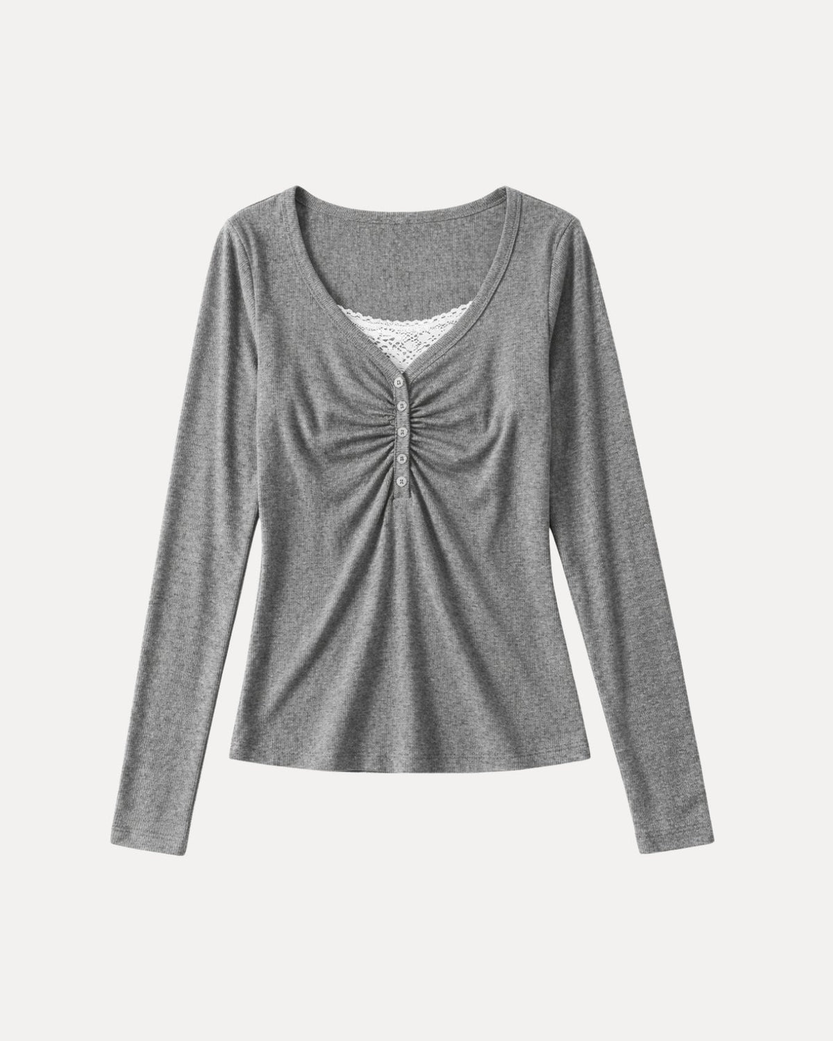 Ruched Henley Top – Grijs