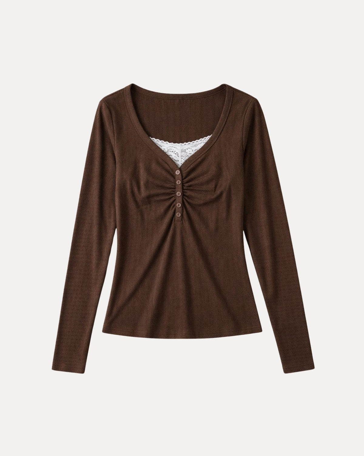 Ruched Henley Top – Bruin