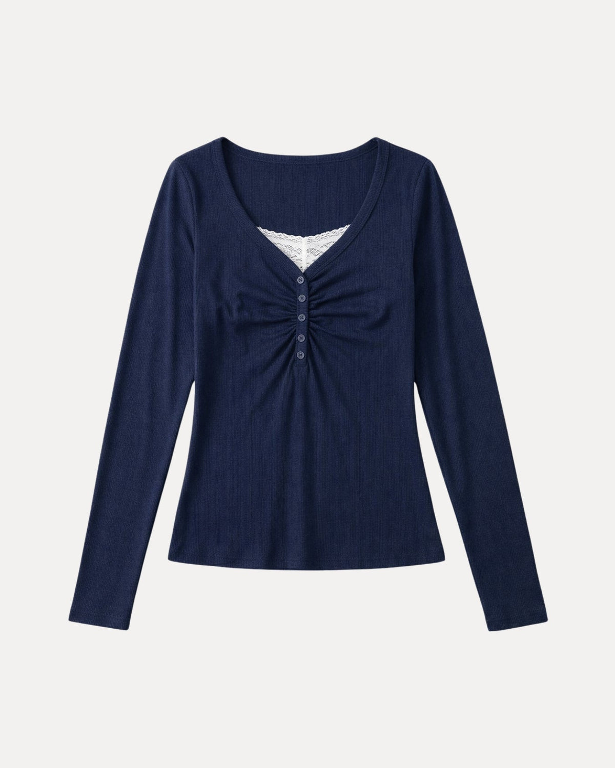 Ruched Henley Top – Donkerblauw