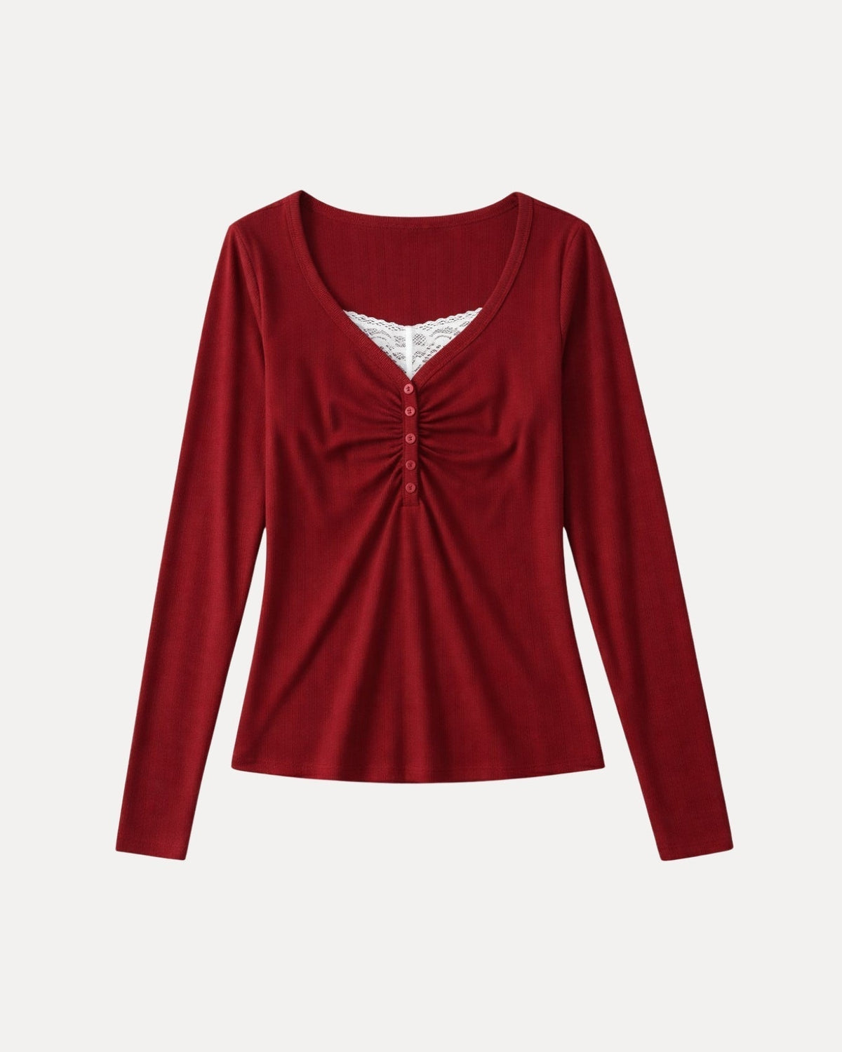 Ruched Henley Top – Rood