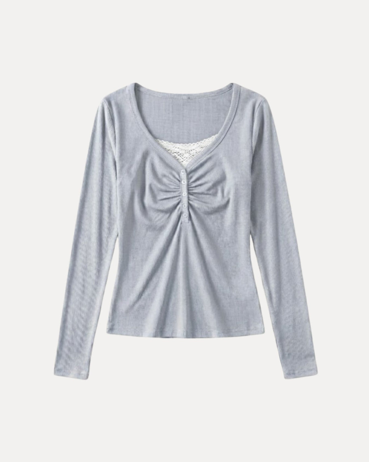 Ruched Henley Top – Lichtgrijs