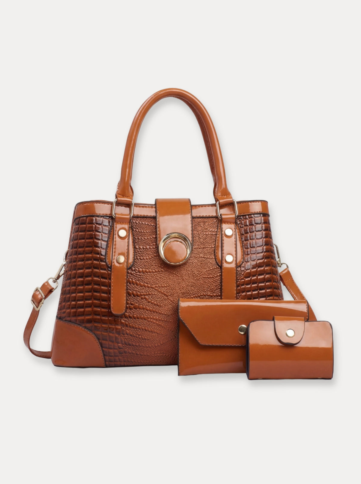 Textured Classic Handbag Set – Bruin 2