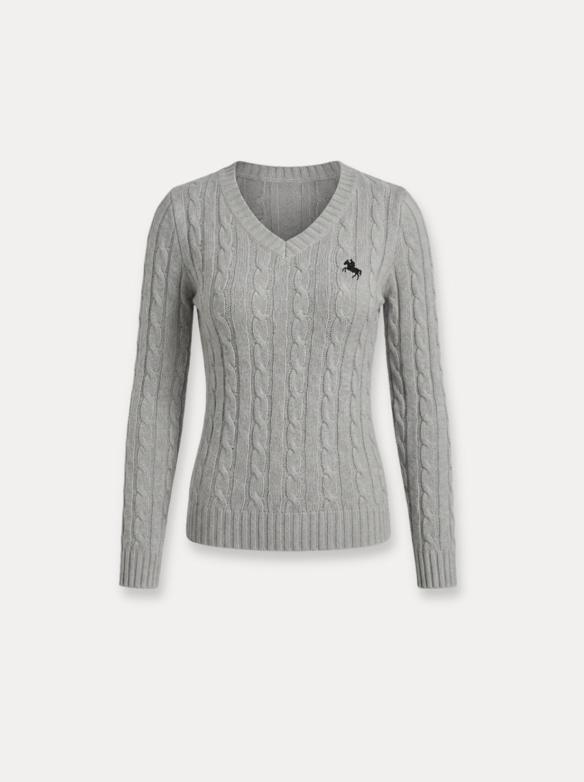 Cable Knit V-Neck Sweater – Grijs