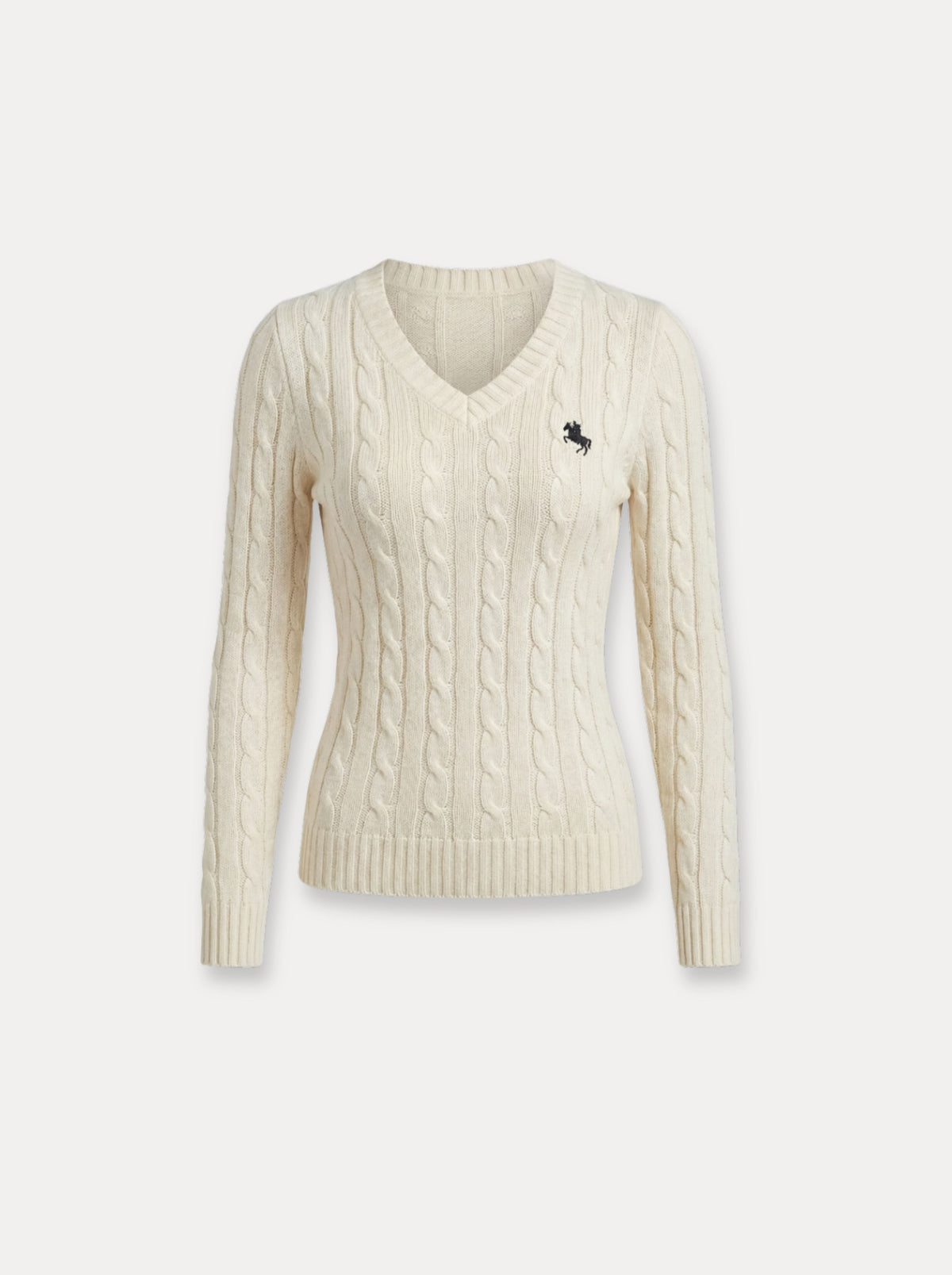 Cable Knit V-Neck Sweater – Wit