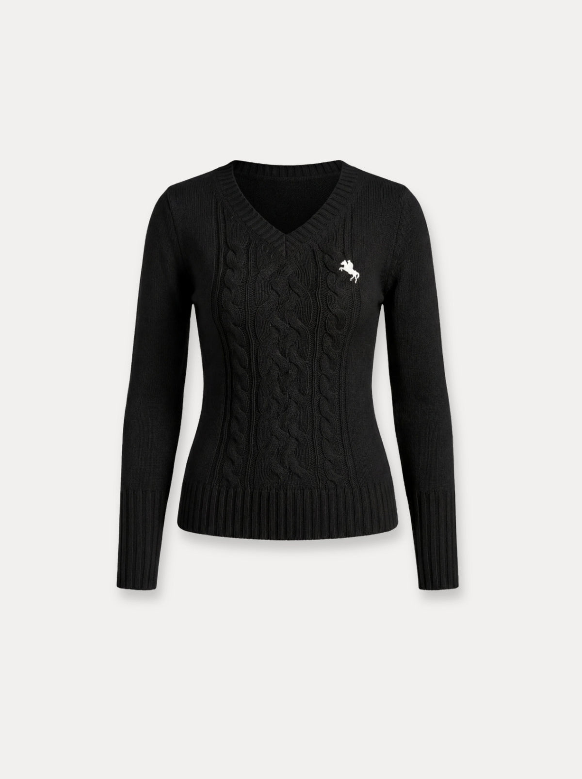 Cable Knit V-Neck Sweater – Zwart