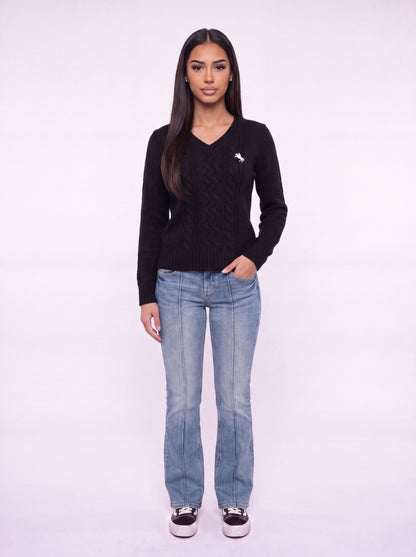 Cable Knit V-Neck Sweater
