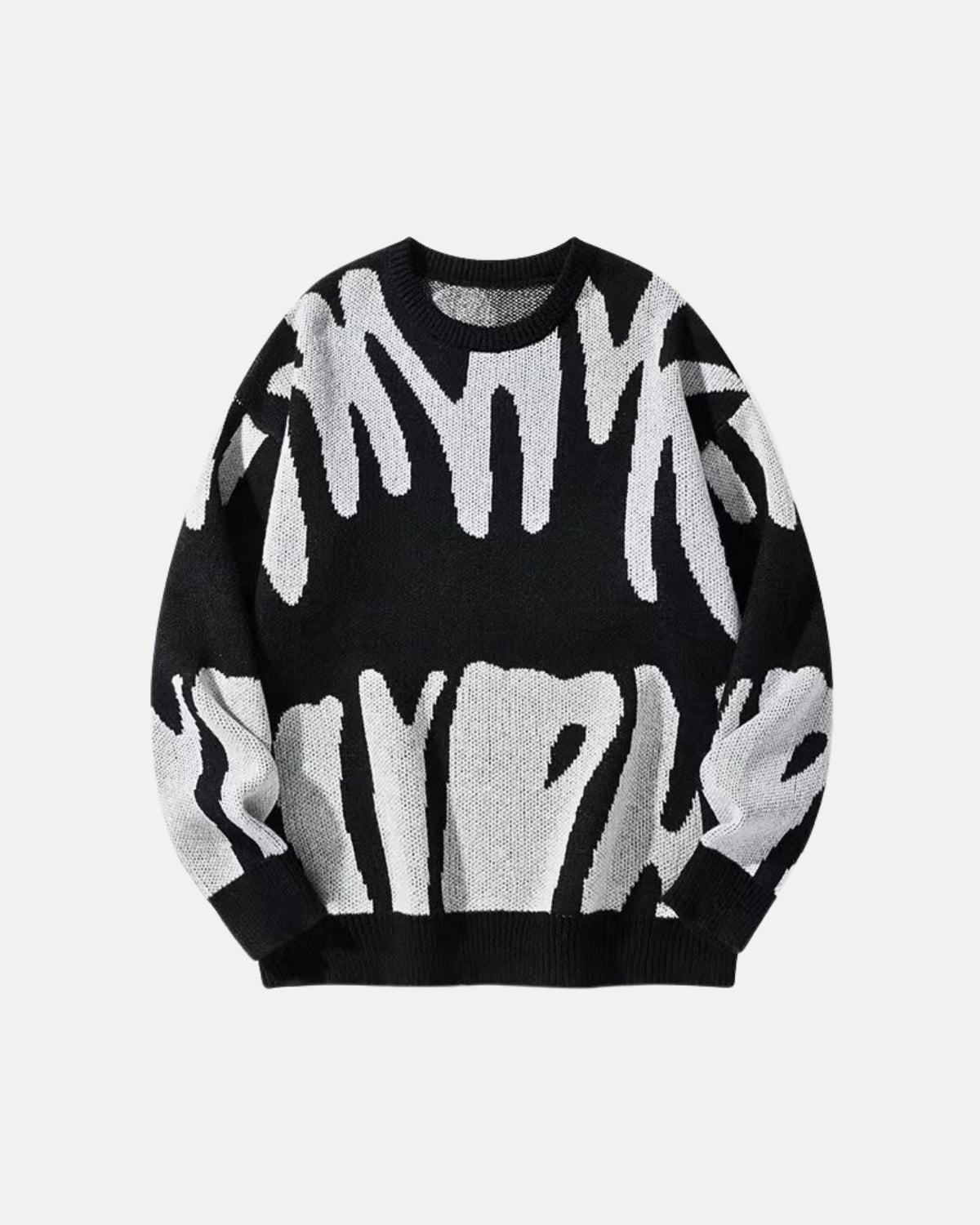 Pattern Knit Sweater – Wit op zwart