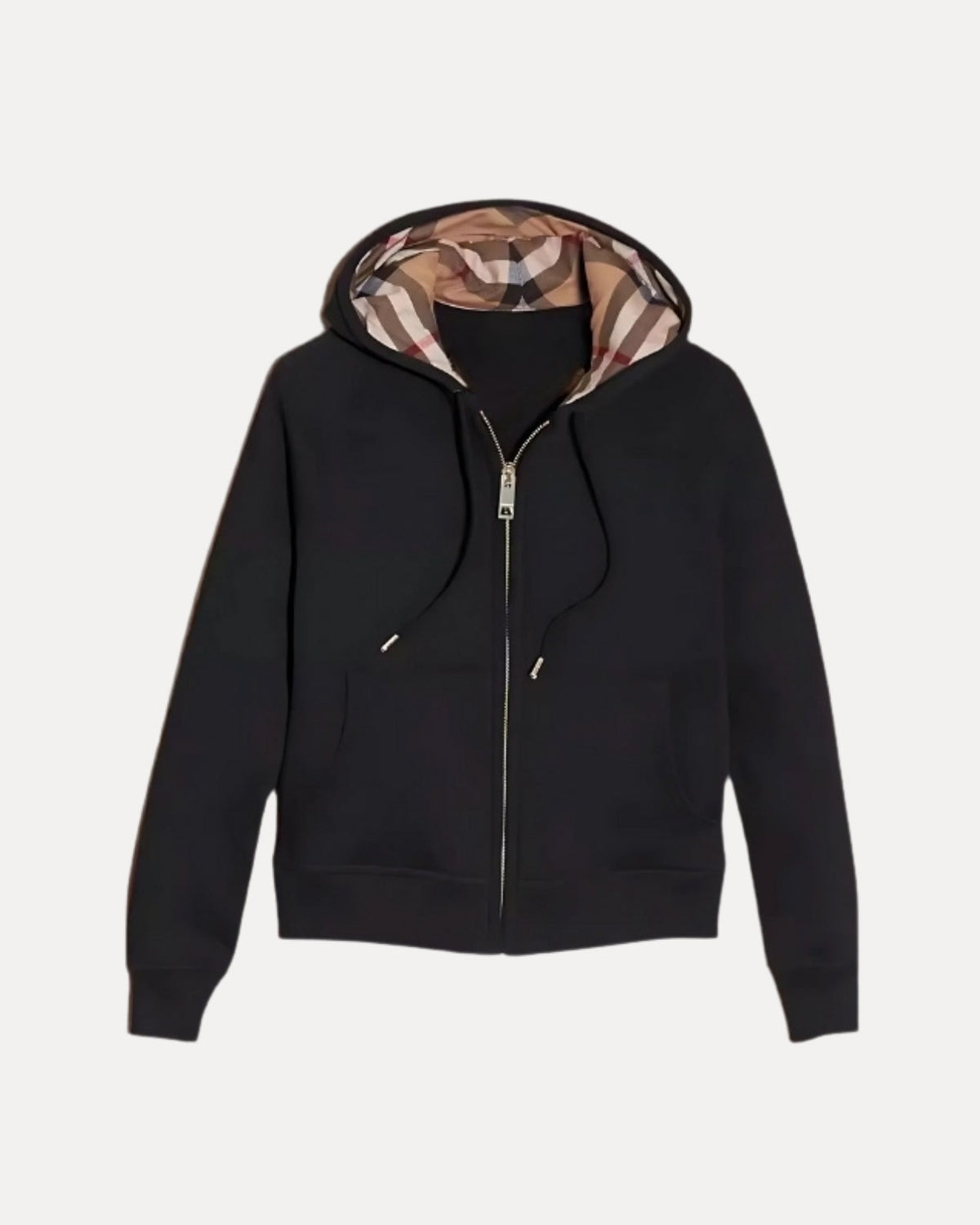 Checked Zip Hoodie – Zwart
