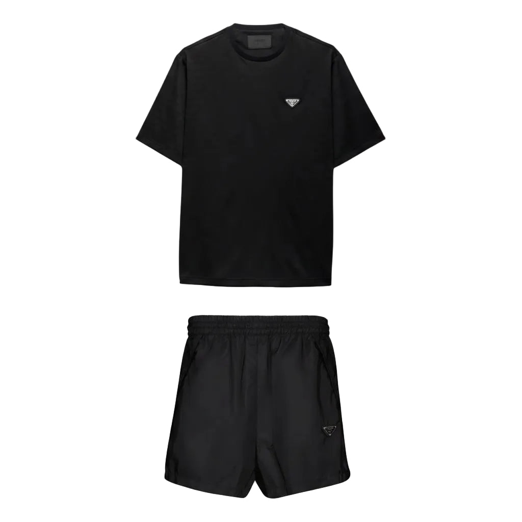Prada Triangle Logo T-Shirt & Shorts Set – Zwart – productfoto 1