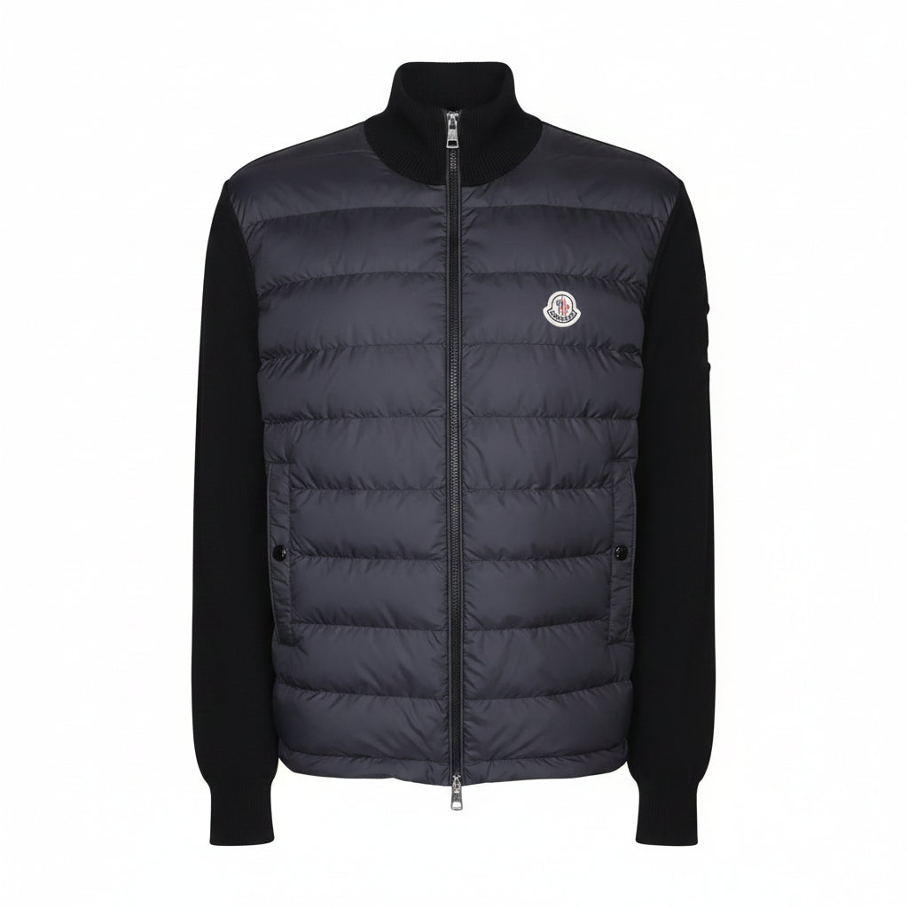 Moncler Knit-Sleeve Down Jacket zwart — ⚡ Snel in huis