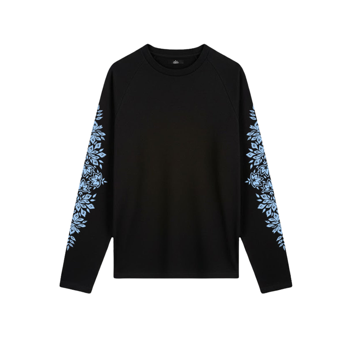 Bloom Motif – T-shirt by Laceup Fashion – Blauw op Zwart