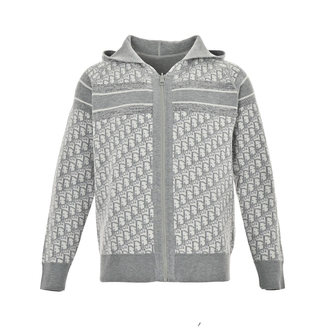 Dior Reversible Printed Cashmere Zip Hoodie Grey – productfoto 1